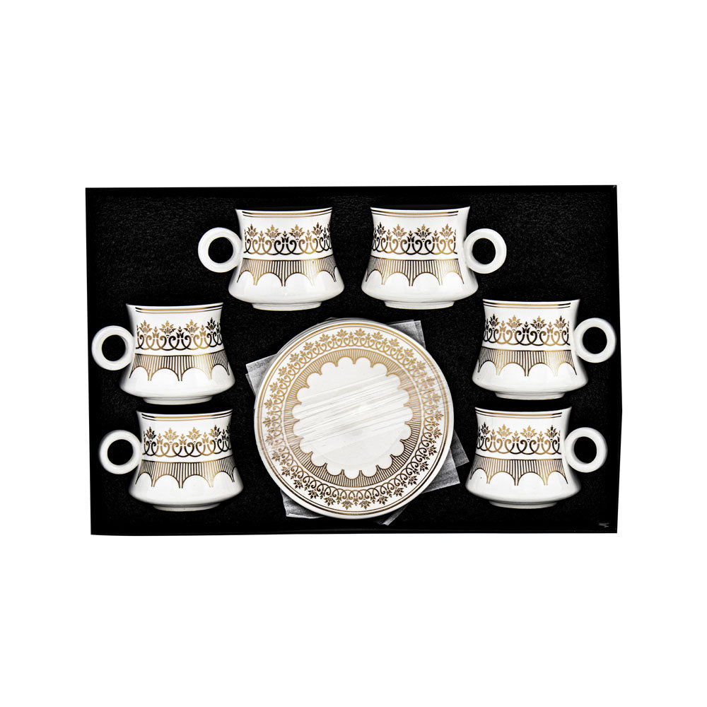 Durane Palmette Tea Set 12pc White-Gold 175ml 10526 (Parcel Plus Rate)