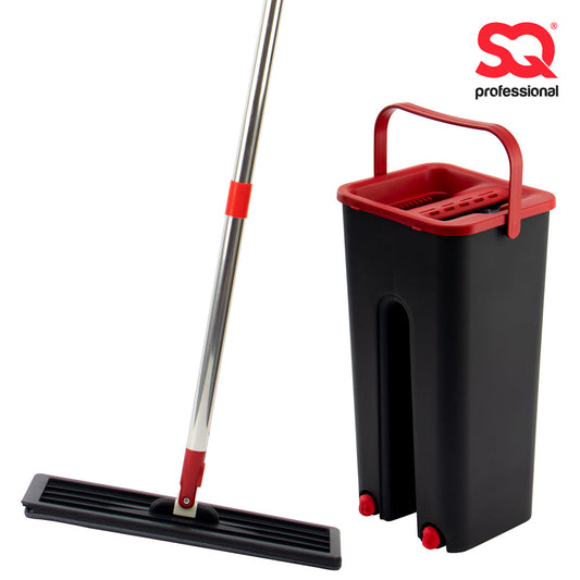 SQ Flat Mop Bucket Set Plastic 5L Black - Red 10608 A (Big Parcel Rate)