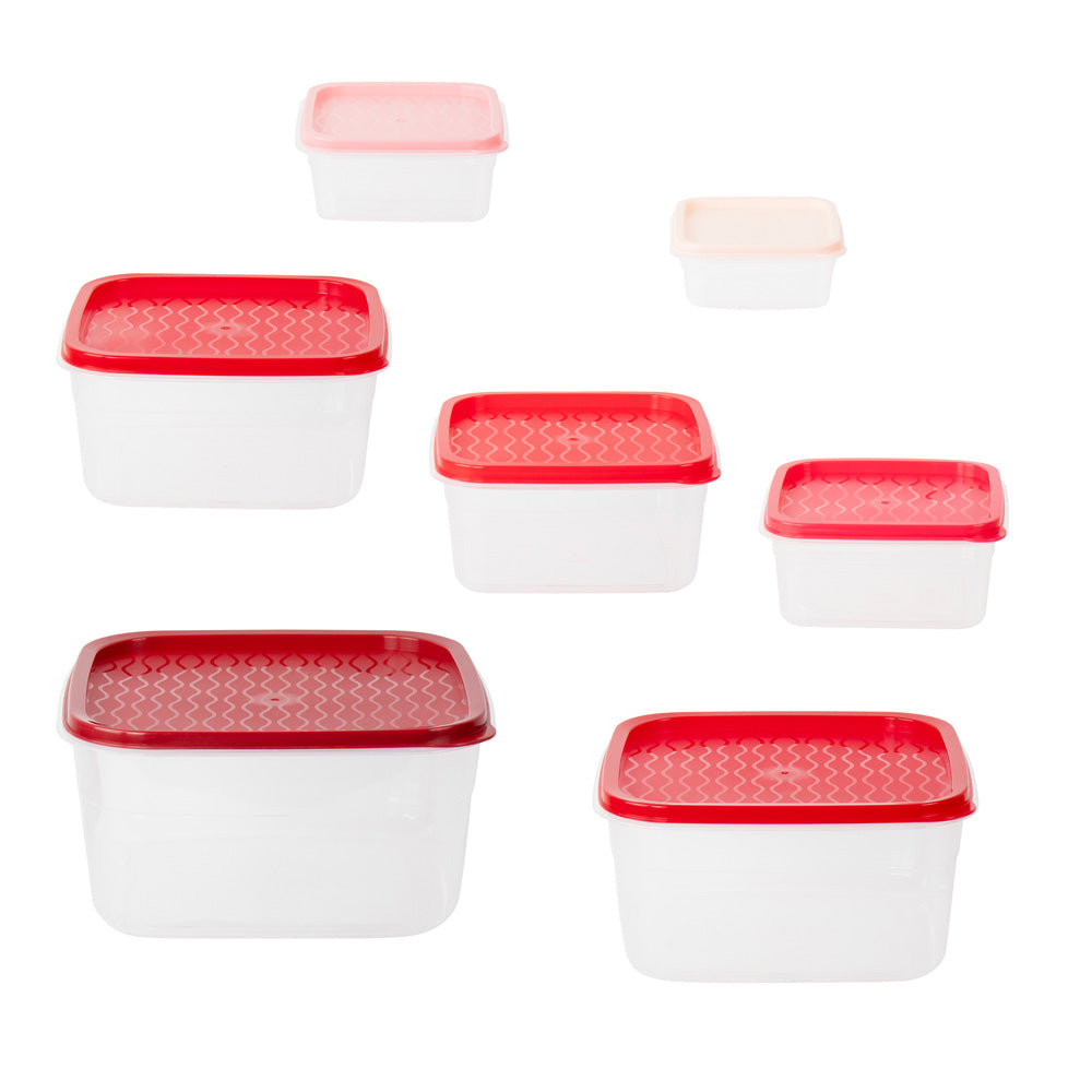 Kolorr Coral Plastic Food Storage Container Set of 7 Square Assorted Colours 11795 (Parcel Rate)