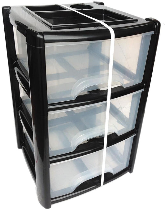 3 Tier Plastic Storage Drawer Tower Unit Storage Box Clear 60 x 36 x 40 cm Assorted Colours LL5063 / LL5220 (Big Parcel)