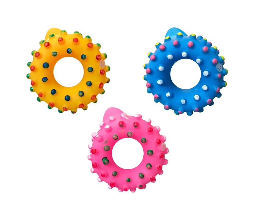 Pet Dog Toy Squeaky Donut Ring 8 x 3.5 cm Assorted Designs and Colours 5366 (Parcel Rate)