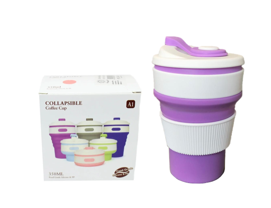 Collapsible Silicone Travel Coffee Drink Cup Mug 350ml Assorted Colours 6013 (Parcel Rate)