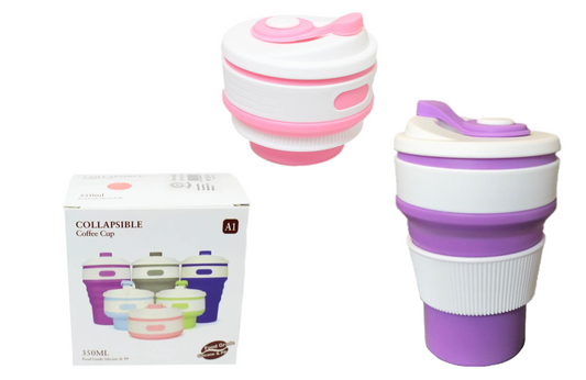 Collapsible Silicone Travel Coffee Drink Cup Mug 350ml Assorted Colours 6013 (Parcel Rate)