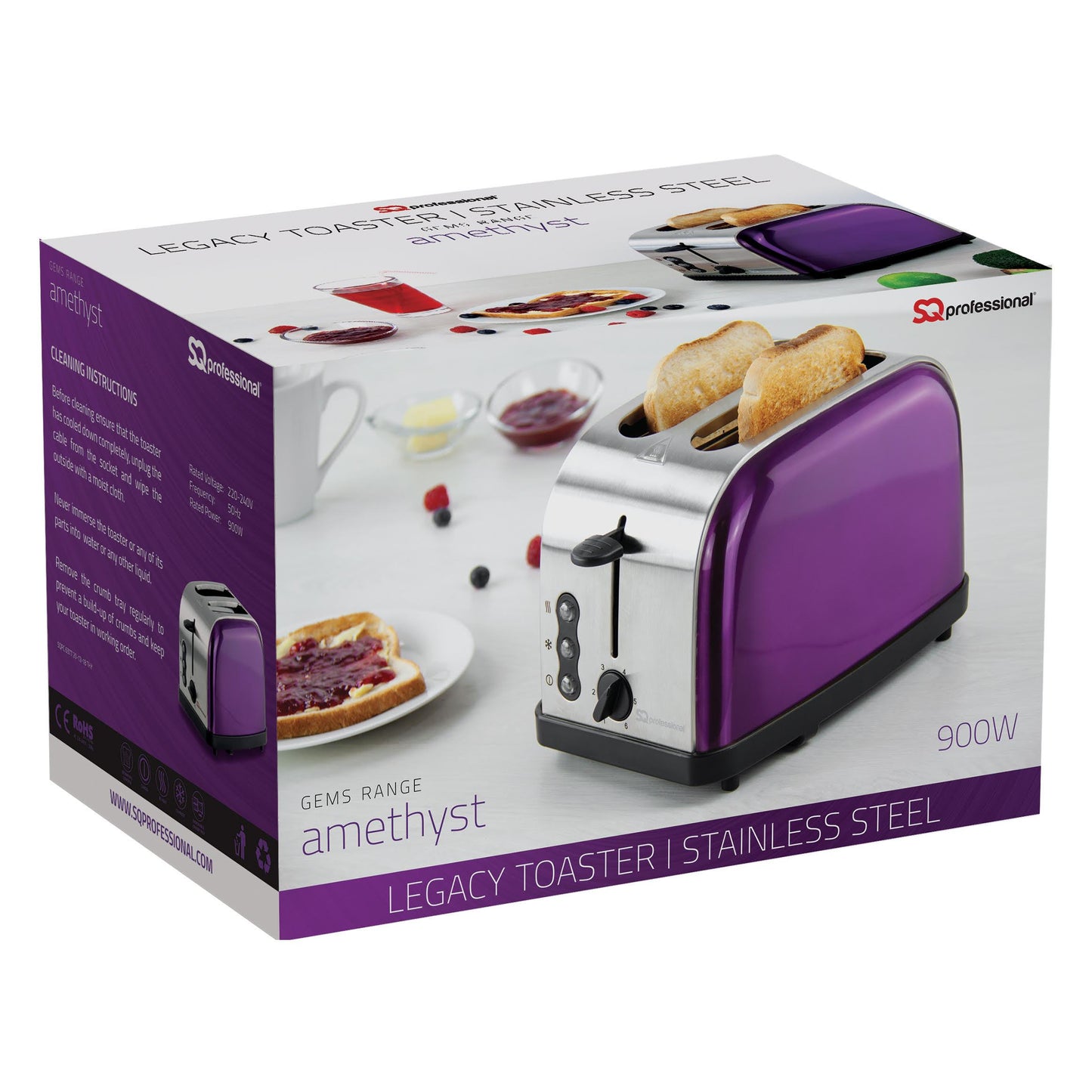 SQ Professional Gems Legacy 2 Slice Toaster 900W Amethyst 6377 (Parcel Rate)