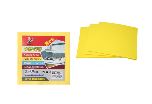 Kitchen Yellow Cleaning Cloths 38 x 40 cm Pack of 3 6378 A (Parcel Rate)