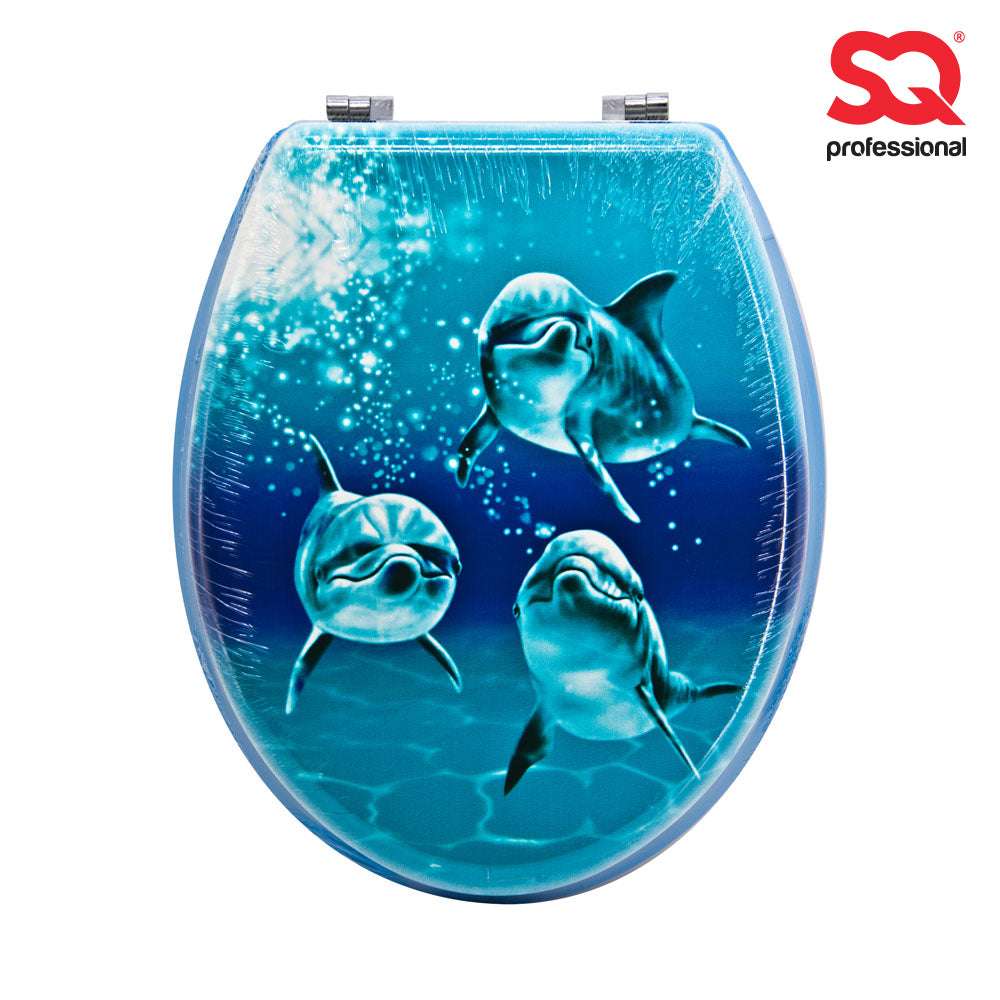 SQ Professional Heavy Toilet Seat with Zinc Alloy Hinges Aquatic Dolphin Trio 07528 (Parcel Rate)