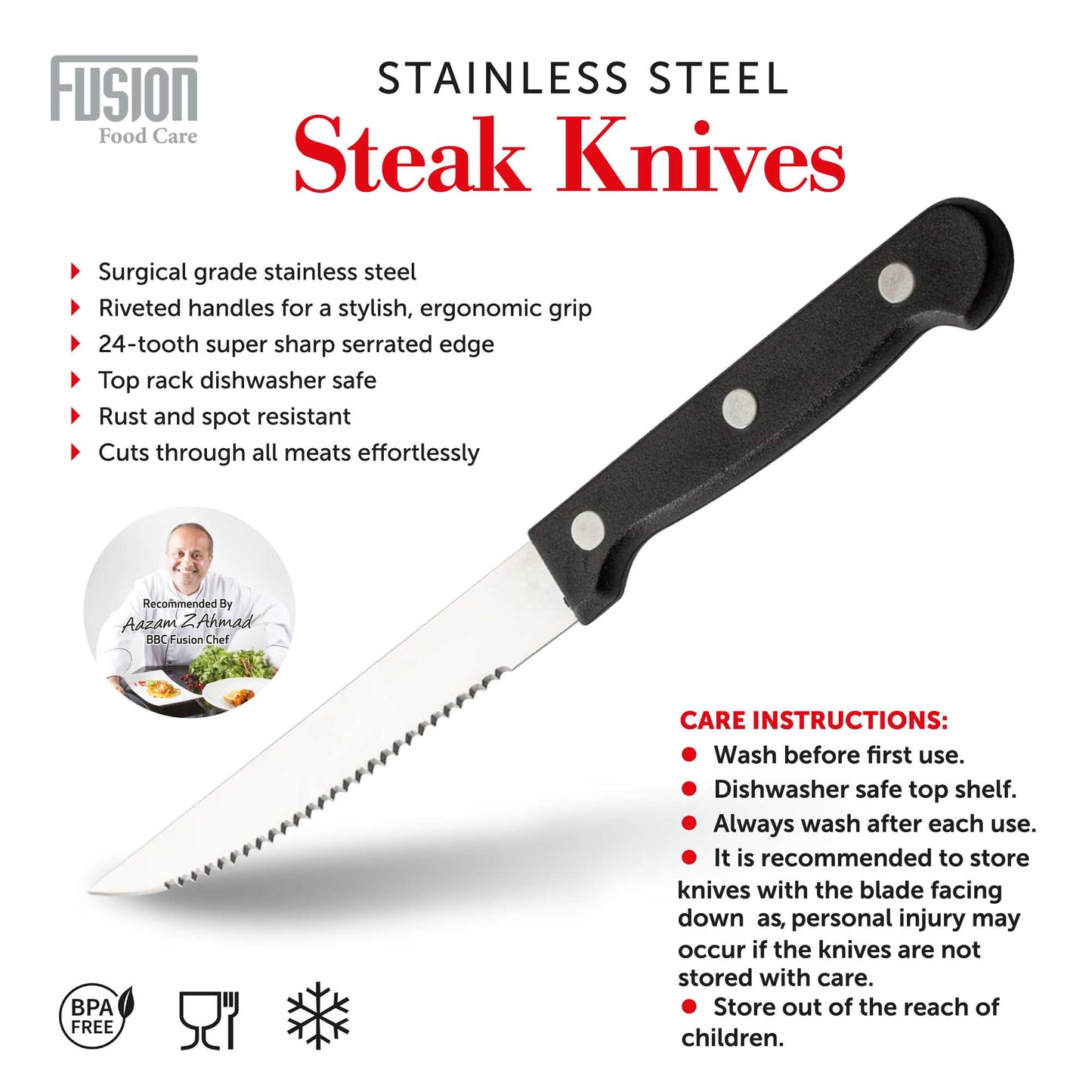 Stainless Steel Serrated Edge Steak Knives Pack of 6 7345 (Parcel Rate)