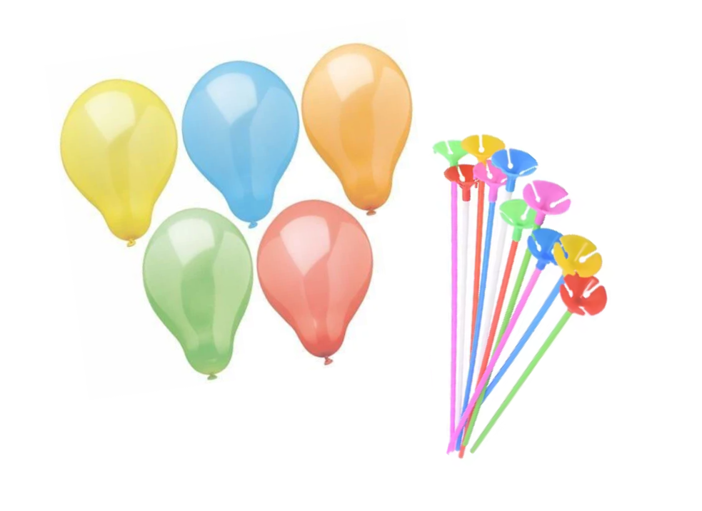 Happy Birthday Balloons with Holder Sticks Pack of 12 Assorted Colours 7425 (Parcel Rate)