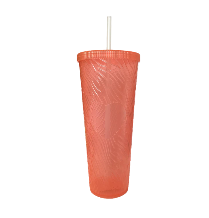 Large Plastic Drinking Cup Tumbler with Lid and Straw Heart Design 750ml 22.5 cm Assorted Colours 7436 (Parcel Rate)