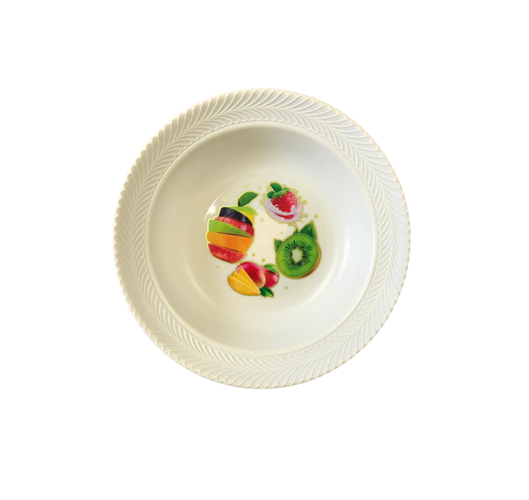 Plastic Bowl Plate with Fruit Print and Textured Rim 22 cm Assorted Designs 7476 (Parcel Rate)