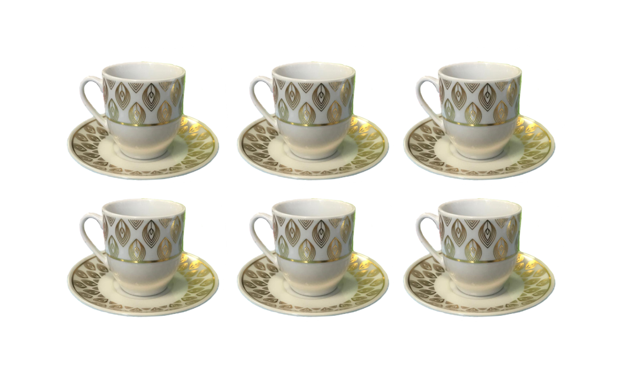 Coffee Espresso Cup Set with Saucers Set of 12 Assorted Designs 7522 (Parcel Plus Rate)