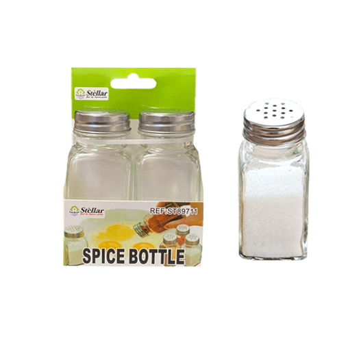 Square Glass Salt Pepper Spices Shaker Jar 9 x 4 cm Pack of 2 7557 (Parcel Plus Rate)