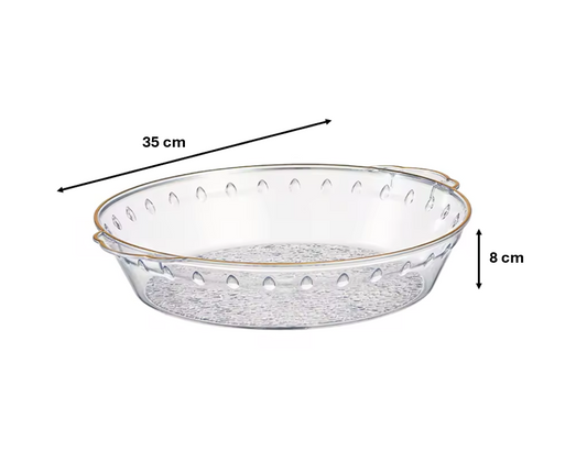 Round Transparent Plastic Fruit Bowl Serving Tray with Gold Rim 35 x 8 cm 7606 (Parcel Rate)