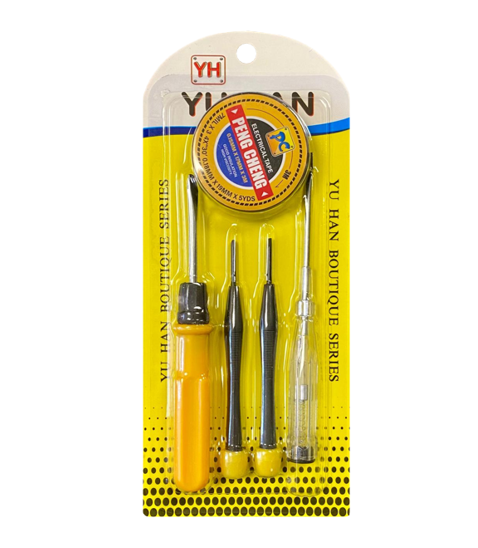 DIY Tools Set of 5 Screwdrivers Electrical Tester / Tape 7663 (Parcel Rate)