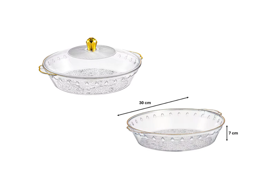 Round Transparent Plastic Fruit Bowl Serving Tray with Lid 30 x 7 cm Assorted Colours 7810 (Parcel Rate)