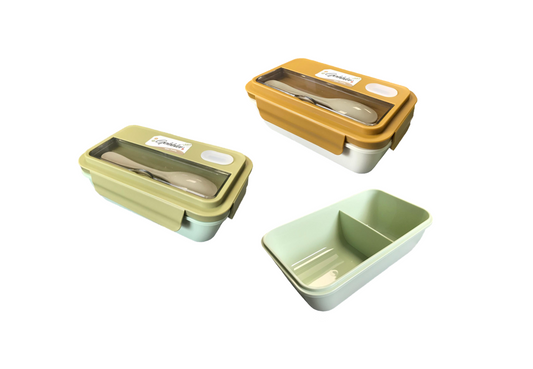 Plastic 2 Compartment Lunch Box with Spoon 20 x 12 x 8 cm Assorted Colours 7815 (Parcel Rate)