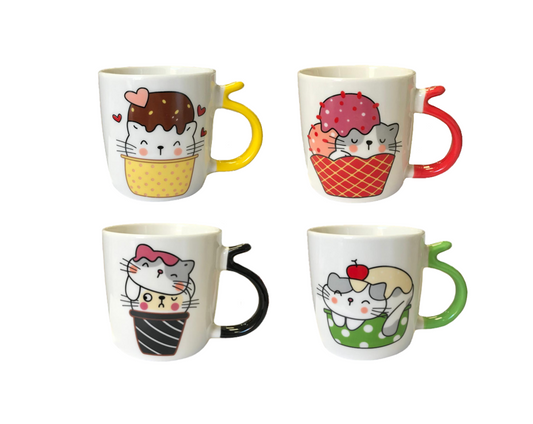 Ceramic Tea Coffee Mug with Cat Ice Cream Design 8.8 x 8.2 cm Assorted Designs 7825 (Parcel Plus Rate)