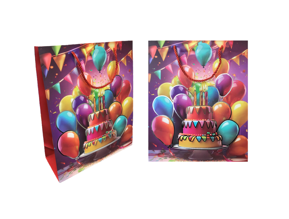 Paper Birthday Party Gift Bag with Cake and Balloon Design 32 x 26 x 10 cm 7830 (Parcel Rate)