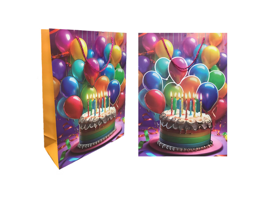 Paper Birthday Party Gift Bag with Cake and Balloon Design 41.5 x 30 x 12 cm 7831 (Parcel Rate)