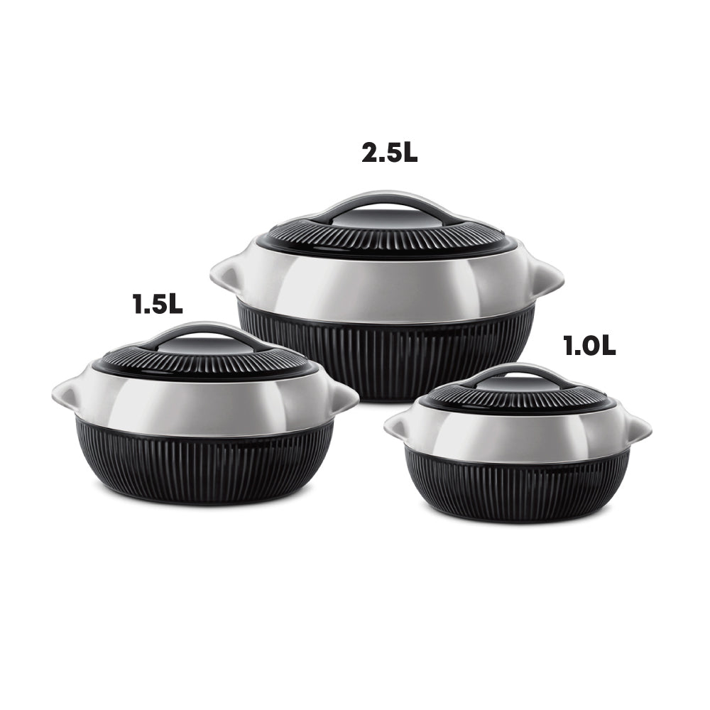 SQ Professional Fiesta Insulated Casserole Hot Pot Set of 3 Black-Silver 8936 (Big Parcel Rate)