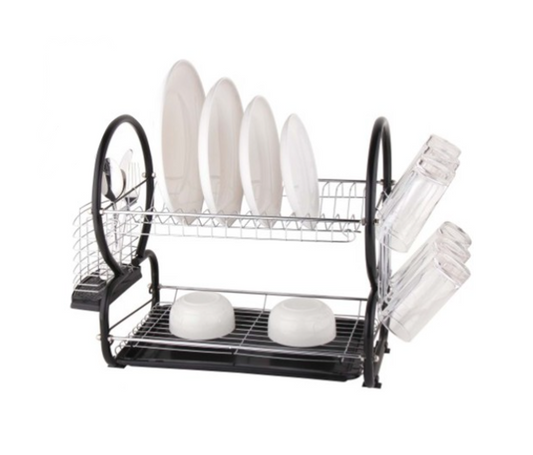 Dish Drainer Cutlery Rack 2 Tier with Drip Tray Black DL9401 (Big Parcel Rate)