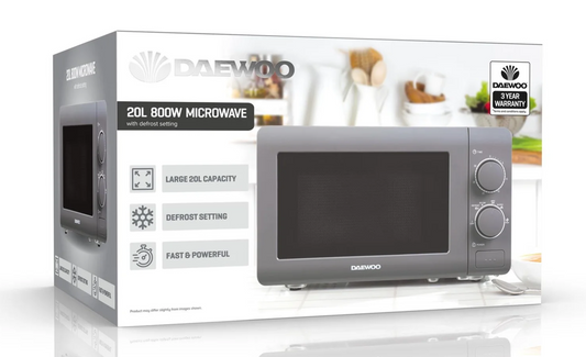 Daewoo Manual Microwave 20L Capacity 800W Grey SDA1961 (Big Parcel Rate)