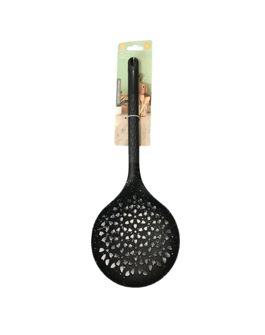 Plastic Cooking Strainer Skimmer Spoon 17x 42 cm Speckled Black SG3008 (Parcel Rate)