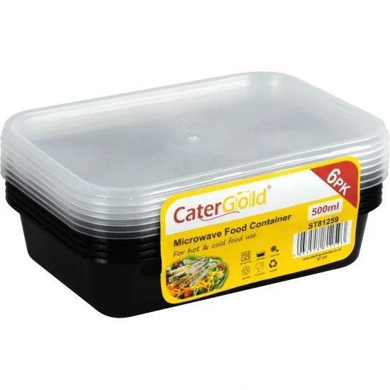 CaterGold Black Base Plastic Food Storage Containers 500cc Pack of 6 ST81259 (Parcel Rate)