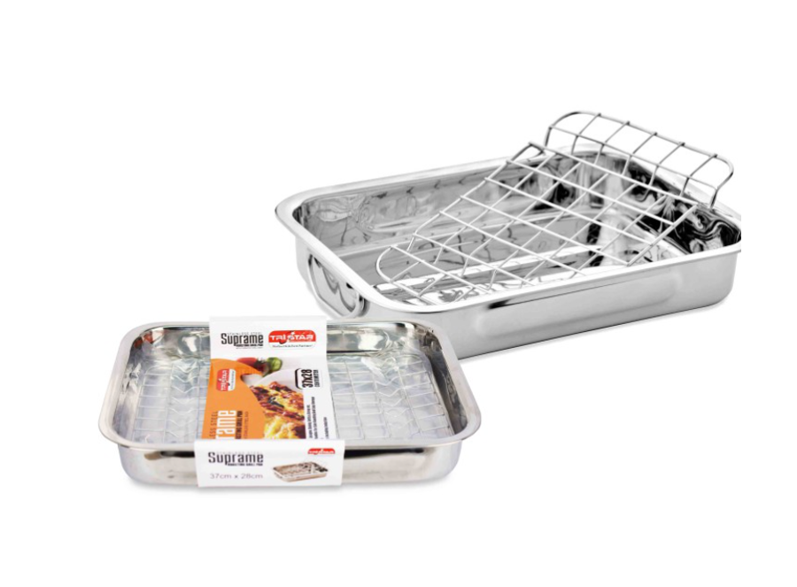 Stainless Steel Roasting Lasagne Tray Grill Pan with Handless and Rack 37 x 28cm TS34611 / 31745 (Parcel Rate)