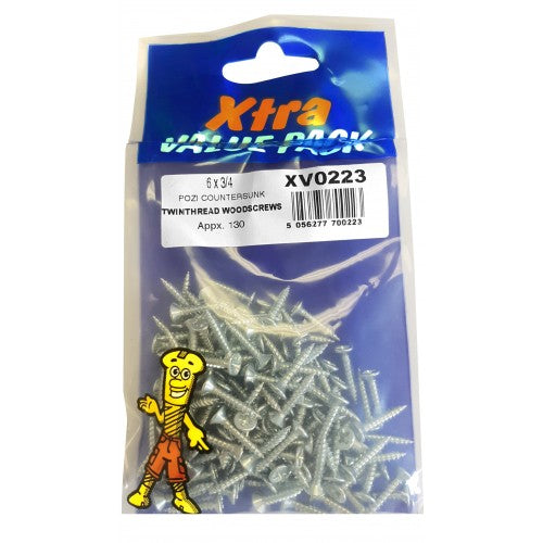 6 x 3/4 Pozi c/sk Twinthreads Woodscrews Xtra Value 0223 (Large Letter Rate)