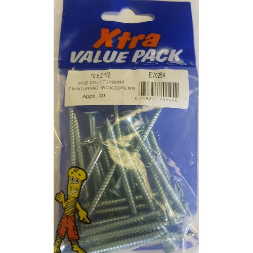 10 x 2 1/2 Pozi c/sk Twinthreads Woodscrews Xtra Value 0254 (Large Letter Rate)