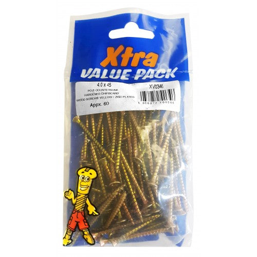 4.0 x 45 Pozi c/sk Chipboard Screws Yellow Diy Xtra Value 0346 (Large Letter Rate)