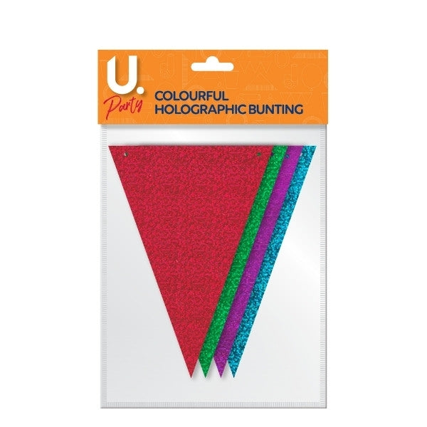 Holographic Paper Party Tri Cut Bunting Banner Garland Colourful P1428 (Large Letter Rate)