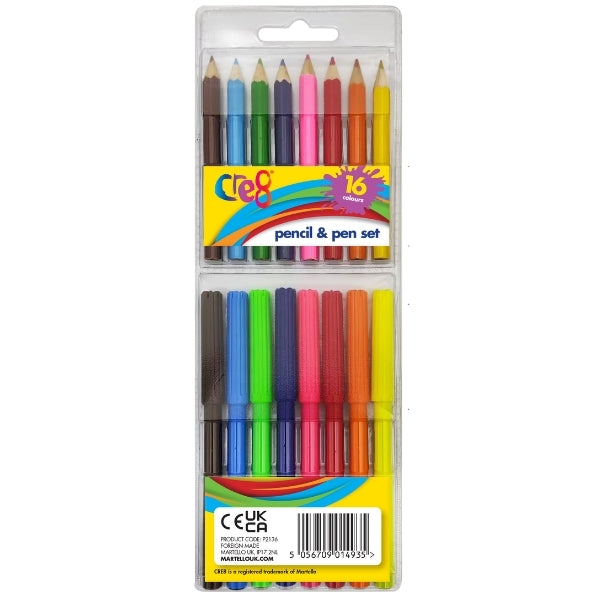 Cre8 Pen and Pencil Set of 16 Assorted Colours P2136 (Parcel Rate)