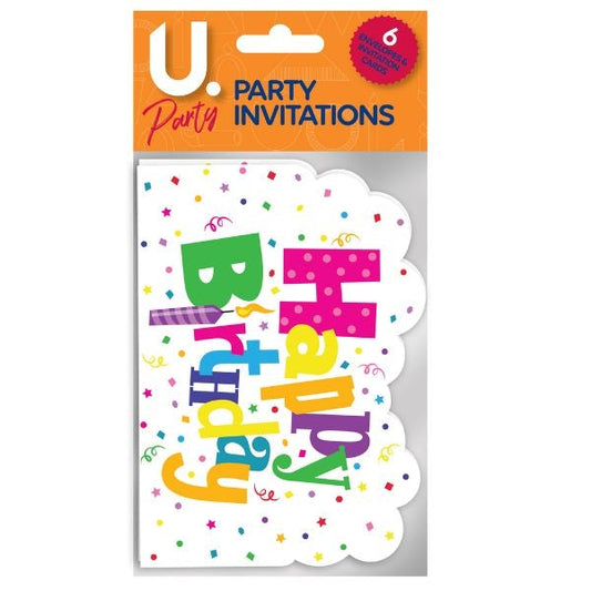 Paper Happy Birthday Party Invitations Pack of 6 P2765 (Large Letter Rate)