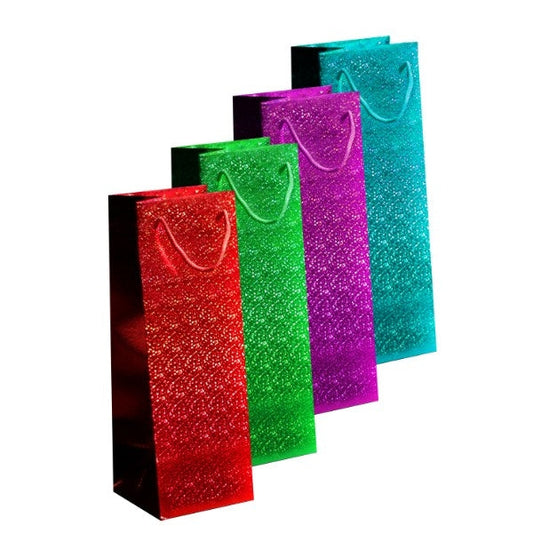 Holographic Paper Wine Bottle Gift Bag 12 x 36 x 10 cm Assorted Colours P2888 (Large Letter Rate)