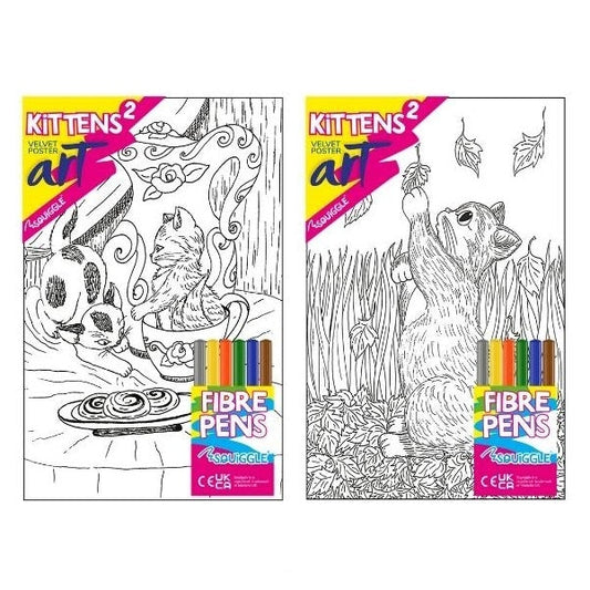 Velvet Poster Art Children's' Fun Colouring with Pens Kittens 2 25 x 38 cm 2 Designs P3001 (Parcel Rate)