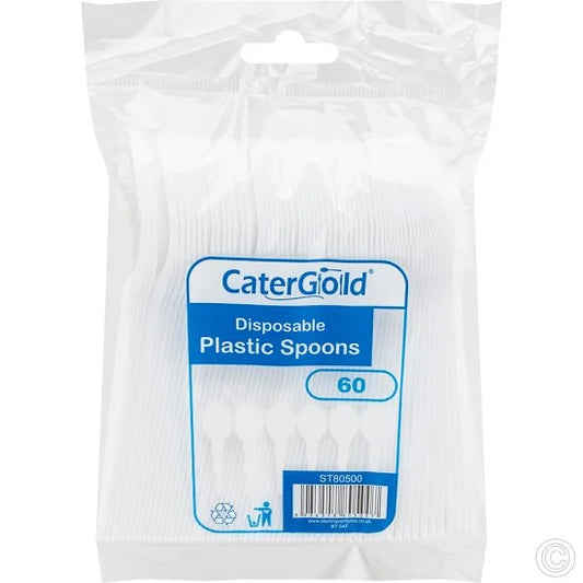 Reusable White Plastic Spoons Pack of 60 White ST80500 (Parcel Rate)