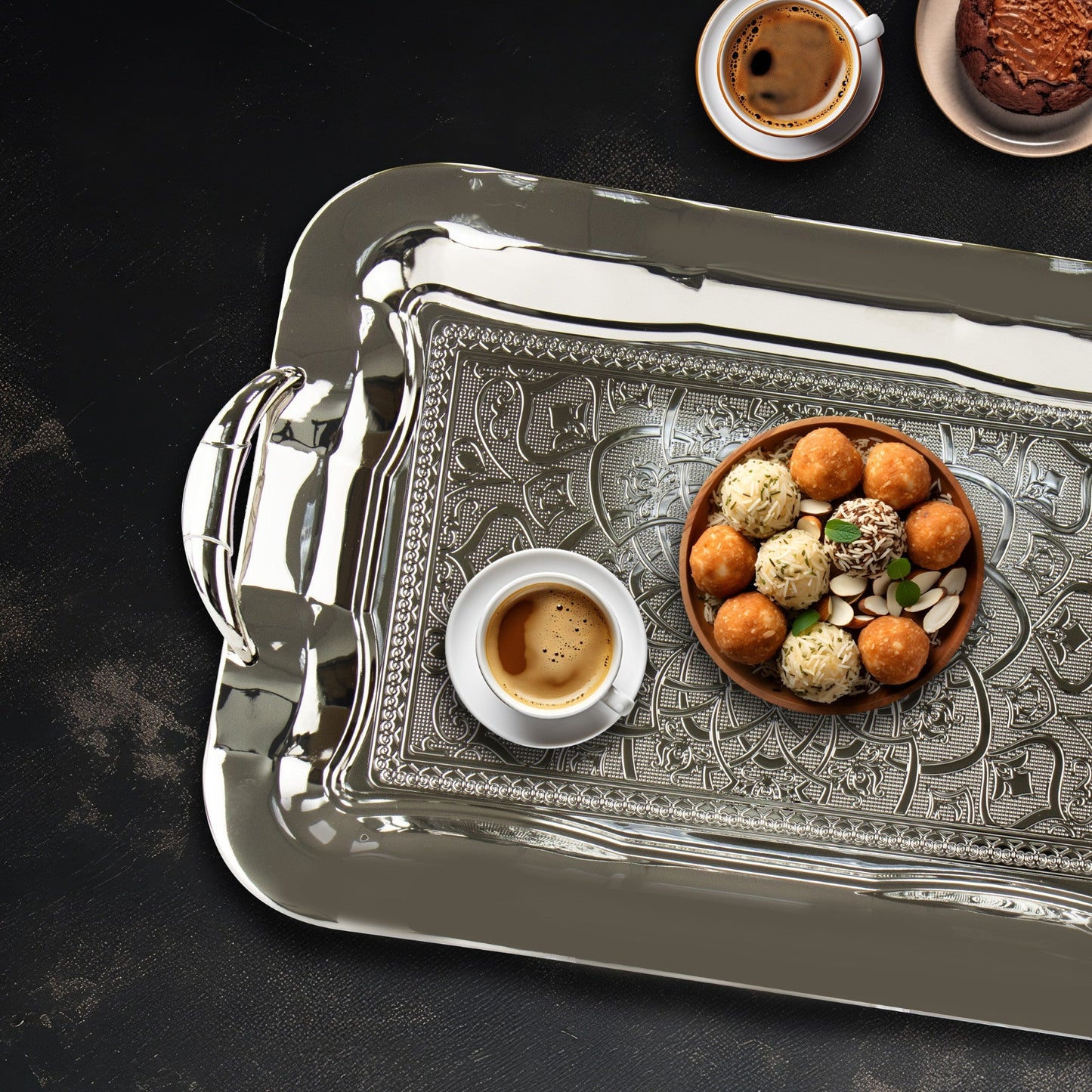 SQ Professional Durane Ornate Party Serving Tray Silver 5470XNN Set of 3 Oblong 10974 (Big Parcel Rate)