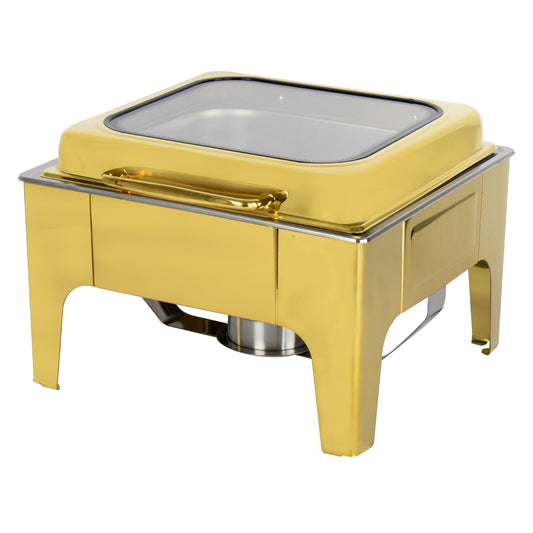 SQ Professional Banquet Chafing Dish with Flat Top and Window Square Gold 6L 11411 (Big Parcel)