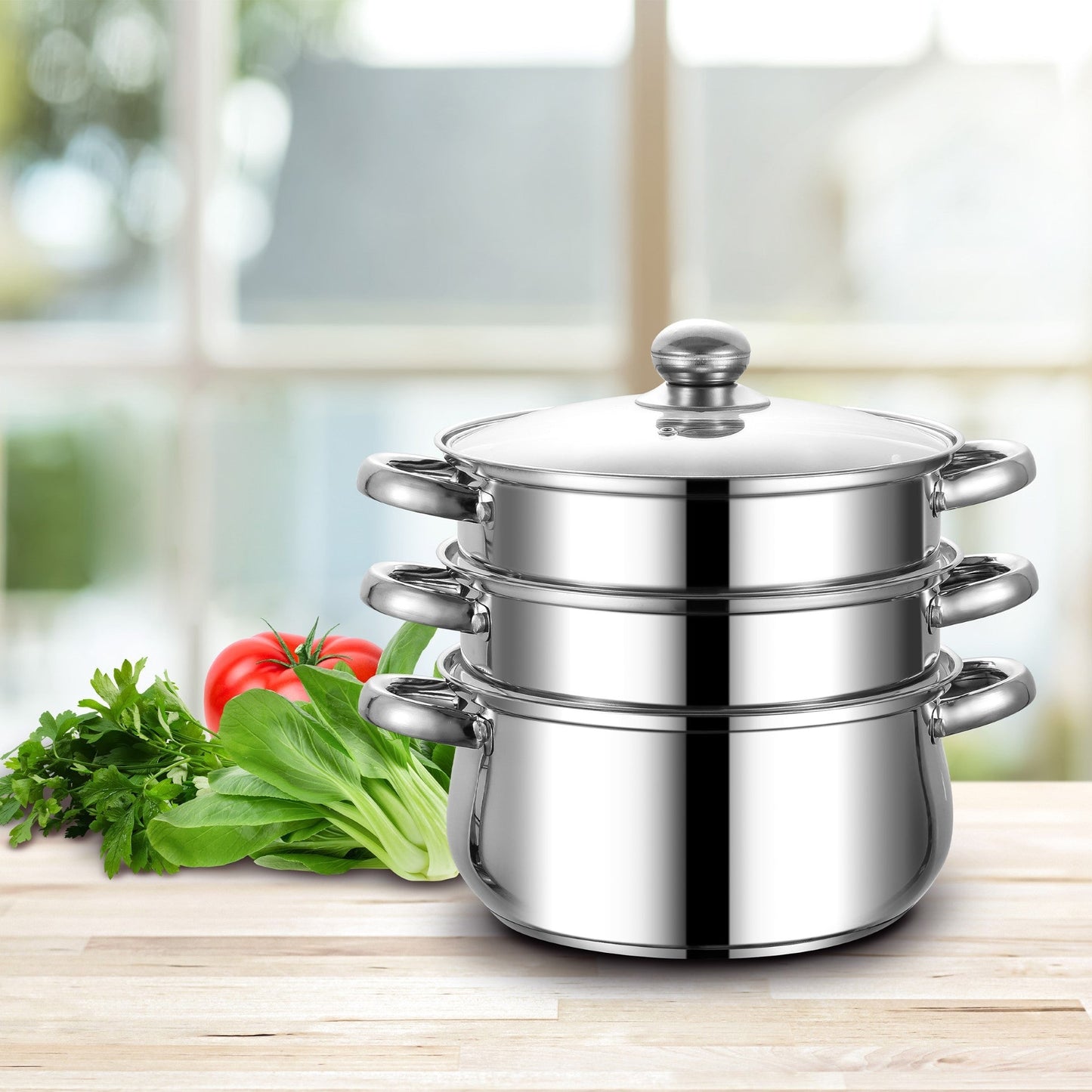 SQ Professional Lustro Stainless Steel Steamer 3 Tier 20 cm 3L 10944 (Big Parcel Rate)