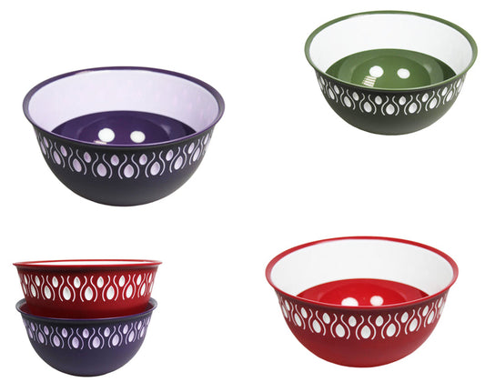 Kitchen Food Bowl with Pattern Design Plastic 16cm x 18cm Assorted Colours BNM0230 (Parcel Rate)