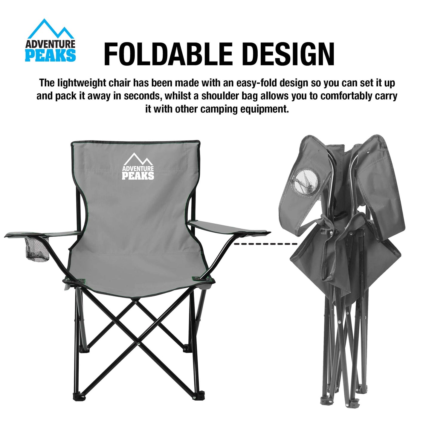 Foldable Camping Chair with Carry Bag 50 x 50 x 80 cm Grey 1433 (Big Parcel Rate)