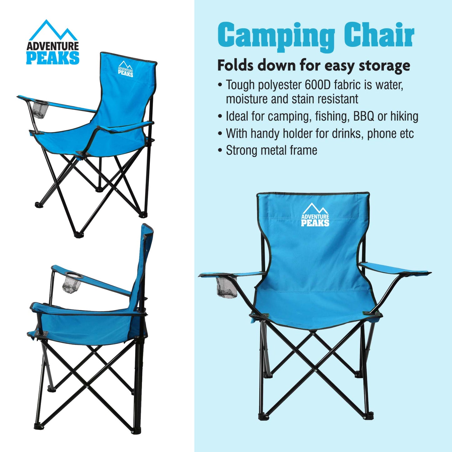 Foldable Camping Chair with Carry Bag 50 x 50 x 80 cm Blue 1435 (Big Parcel Rate)