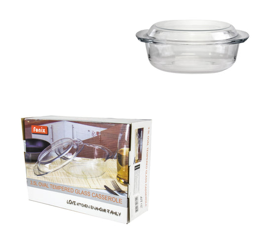 Rectangular Casserole Tempered Glass Curry Stock Pot With Lids 3.5 Litre 2129 (Parcel Rate)