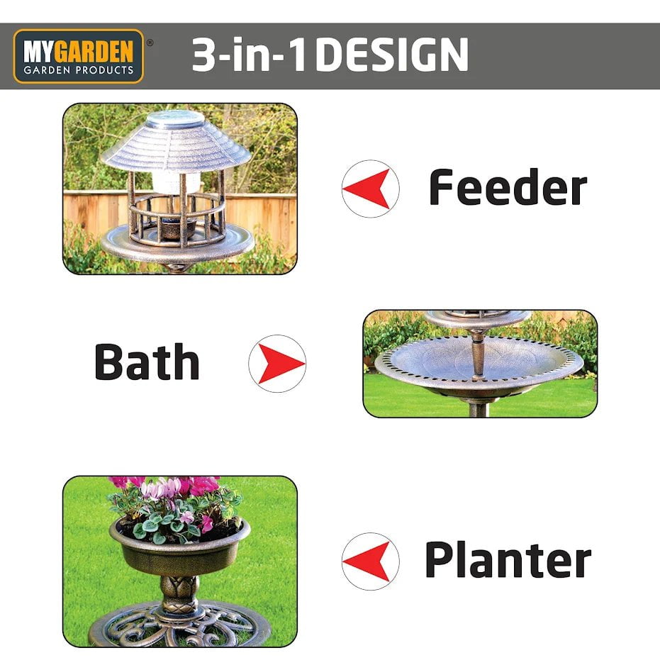 Solar Powered 3 In 1 Bird Bath Planter Garden Decoration 2414 (Parcel Rate)