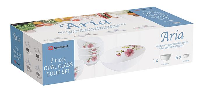 Aria Opal Glass Soup Set of 7 Pink Floral 7920 (Big Parcel Rate)