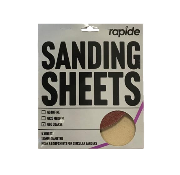 Rapide Sanding Paper Sheets Round 125 mm Pack of 6 Assorted Grits 3035 (Parcel Rate)