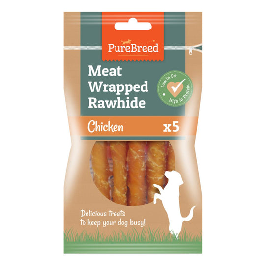 Pet Dog Treats Meat Wrapped Rawhide Sticks 5 Pack Chicken Flavour 317606 (Parcel Rate)