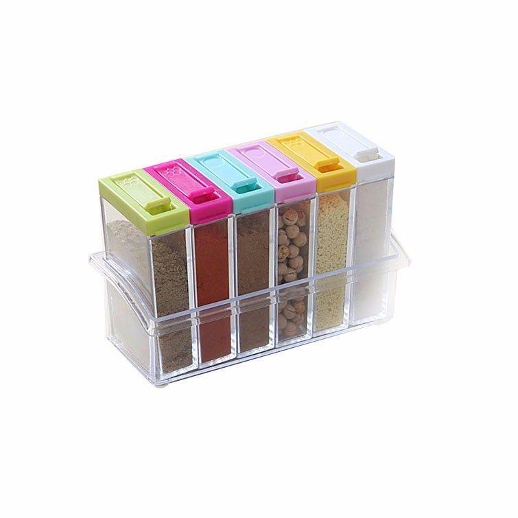 Plastic Acrylic Spice Rack Storage Container Jars Set of 6 4476 (Parcel Rate)